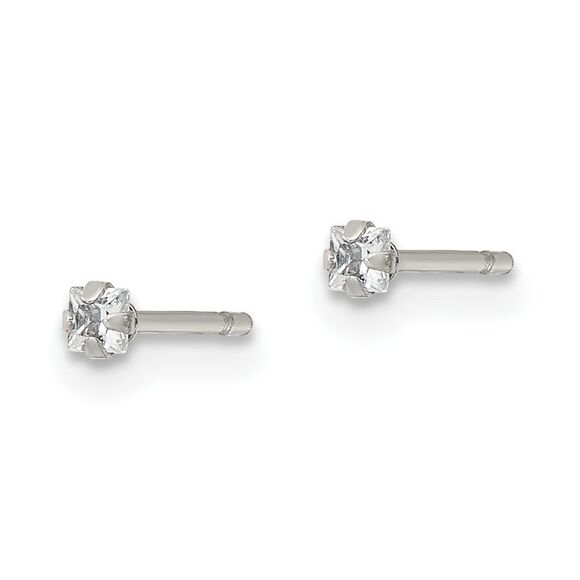 Kazi Luxury Chisel Stainless Steel Polished 2mm Square CZ Stud Post Earrings - Picture 3 of 5